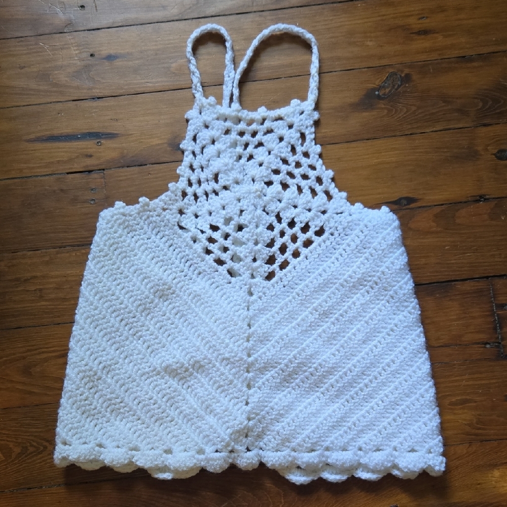 White Wool Crochet Halter Top